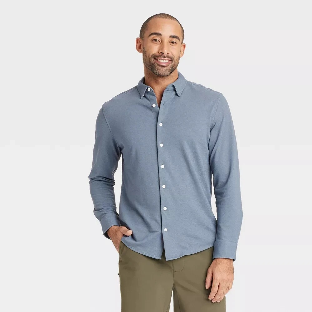 Men's Long Sleeve Casual Dress Shirt - Goodfellow & Co Dark Blue XXL NWT